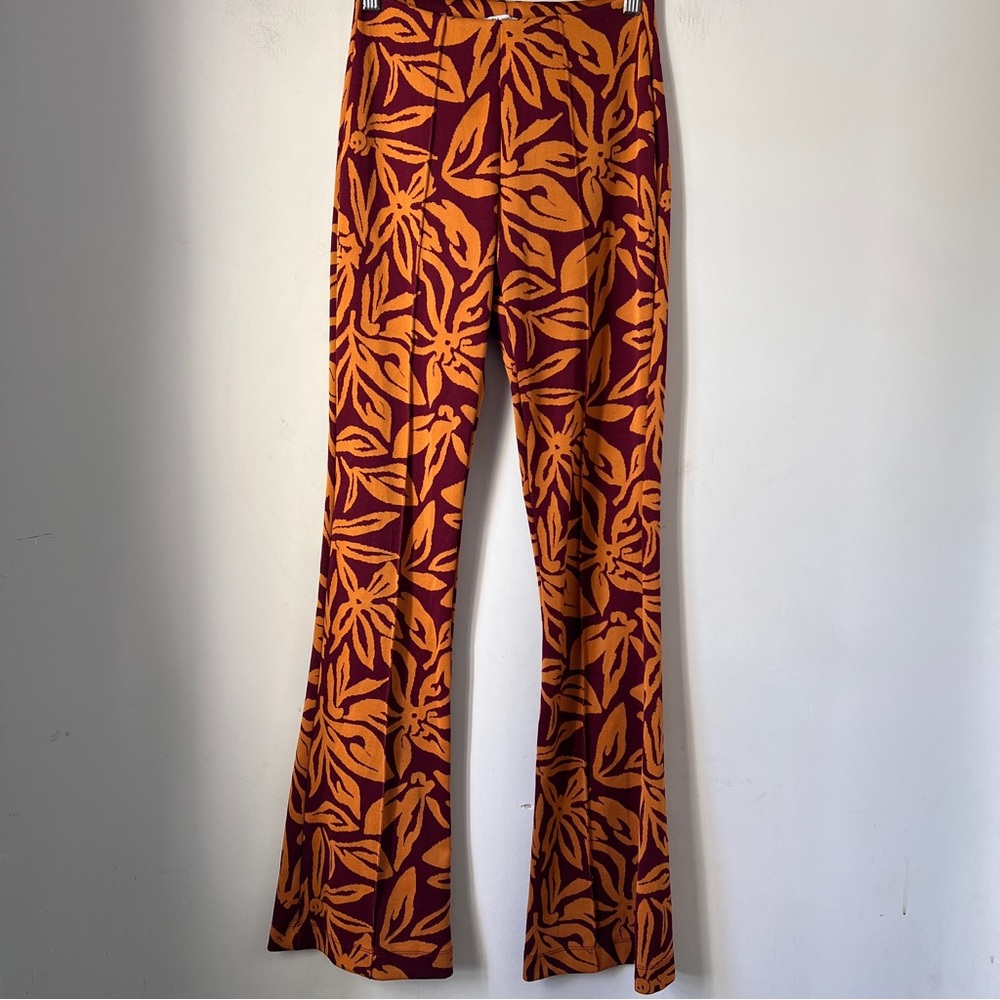 Zara Vibrant Orange and Red Floral Flare Pants